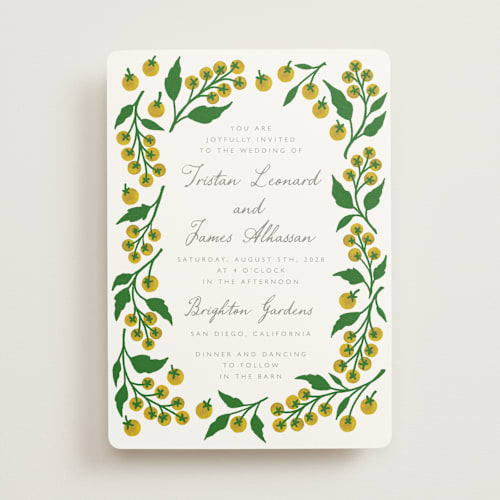 This is a citrine wedding invitations with standard by Katharine Watson called cherry tomatoes printing on signature in standard
