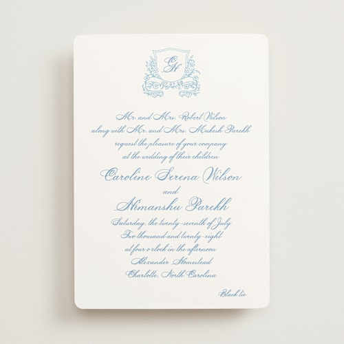 This is a capri wedding invitations with standard by Creo Study called royalty printing on signature in standard