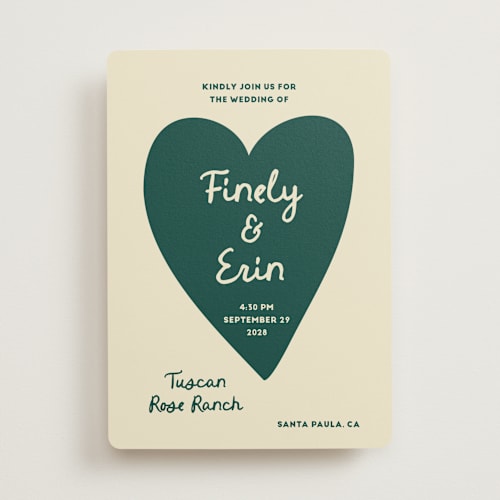 This is a jade wedding invitations with standard by Ani Somi called big heart wedding printing on signature in standard