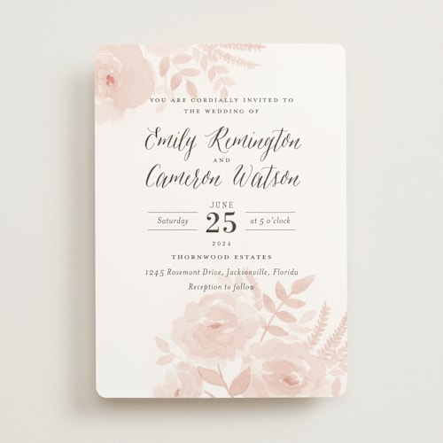 This is a rose wedding invitations with standard by Jill Means called watercolor floral printing on signature in standard
