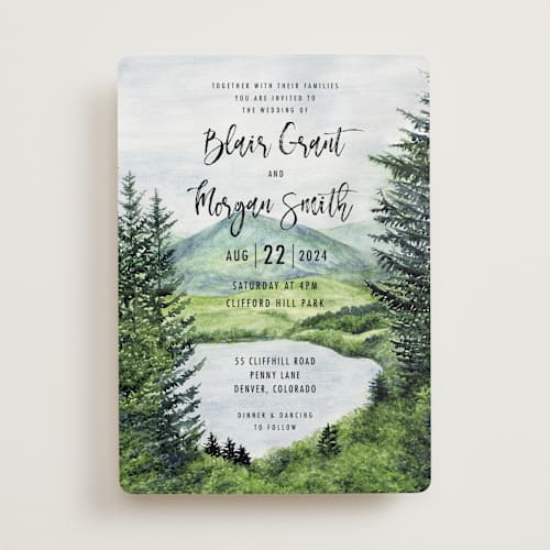 This is a forest wedding invitations with standard by Elly called into the woods printing on signature in standard