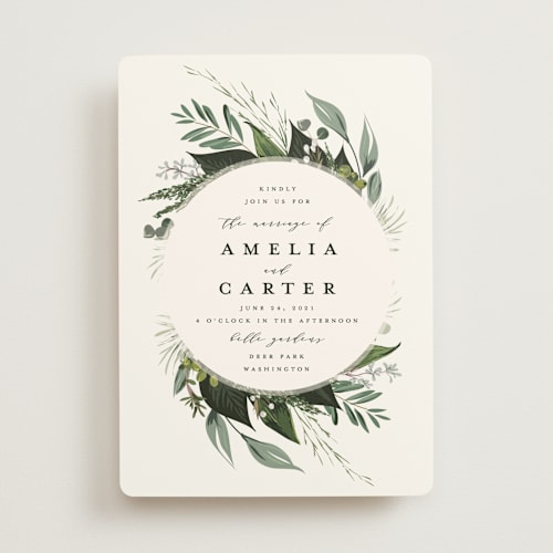 This is a ivory wedding invitations with standard by Susan Moyal called natures greens printing on signature in standard