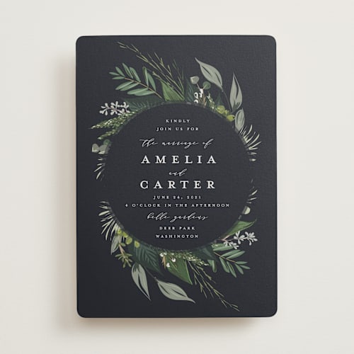 This is a midnight wedding invitations with standard by Susan Moyal called natures greens printing on signature in standard