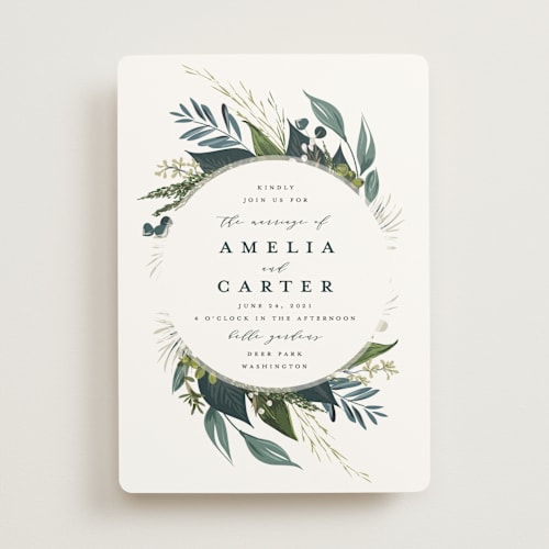 This is a sea glass wedding invitations with standard by Susan Moyal called natures greens printing on signature in standard