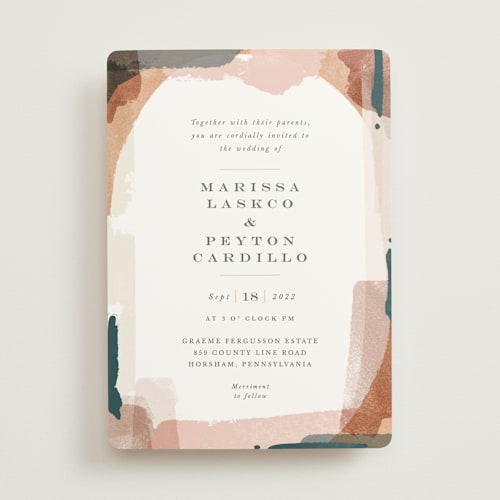 This is a blush wedding invitations with standard by Jennifer Wick called overlapping printing on signature in standard