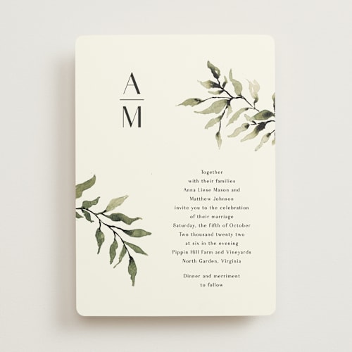 This is a leaf wedding invitations with standard by Chris Griffith called rural romance printing on signature in standard