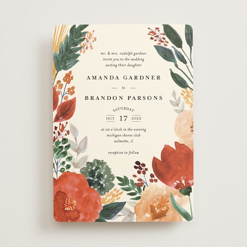 This is a bloom wedding invitations with standard by Beth Schneider called flourishing printing on signature in standard