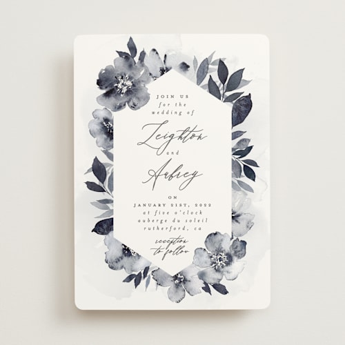 This is a navy wedding invitations with standard by Everett Paper Goods called fancifully printing on signature in standard