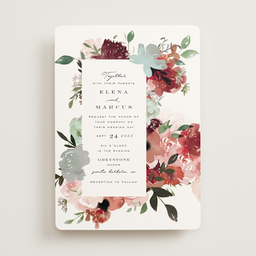 This is a rouge wedding invitations with standard by Leah Bisch called cascading florals printing on signature in standard