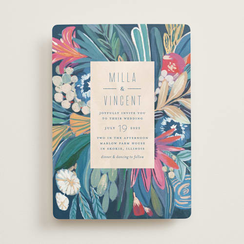 This is a ocean wedding invitations with standard by Morgan Ramberg called floral burst printing on signature in standard
