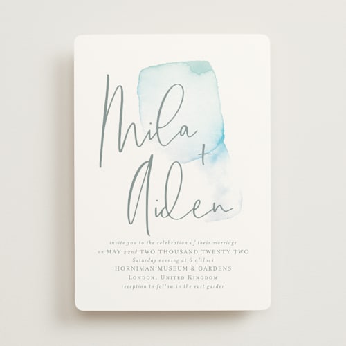 This is a surf wedding invitations with standard by Design Lotus called moxie printing on signature in standard