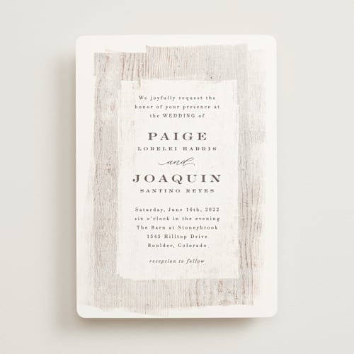 This is a ash wedding invitations with standard by Hooray Creative called barnwood printing on signature in standard