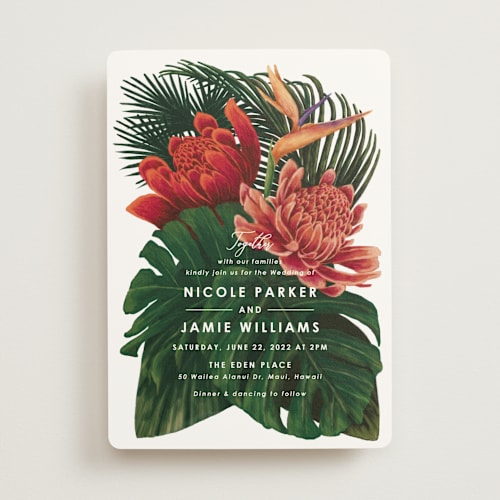 This is a basil wedding invitations with standard by Elly called tropical bouquet printing on signature in standard