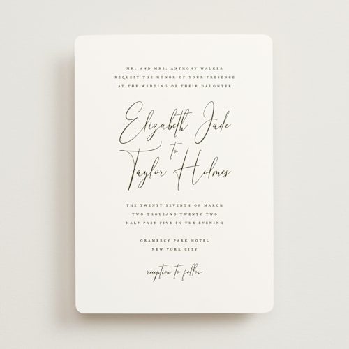 This is a moss wedding invitations with standard by Jennifer Postorino called desire printing on signature in standard