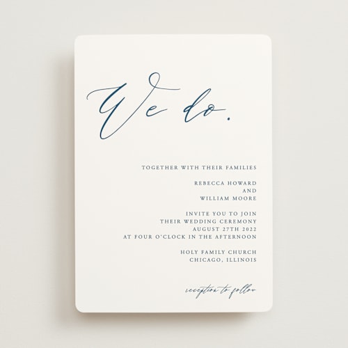 This is a navy wedding invitations with standard by lulu and isabelle called we do printing on signature in standard