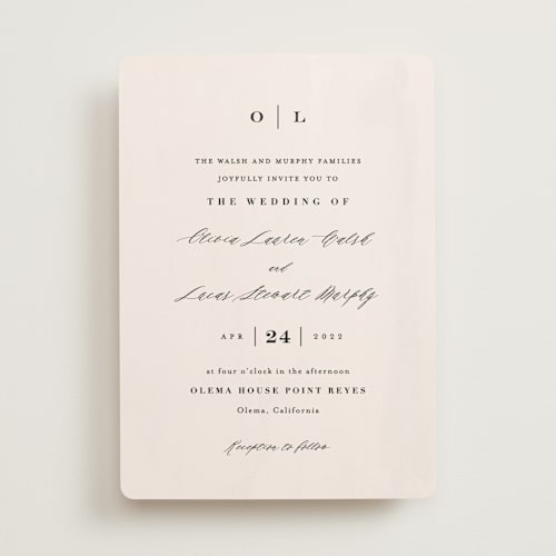 This is a buttery wedding invitations with standard by Carolyn MacLaren called crush printing on signature in standard
