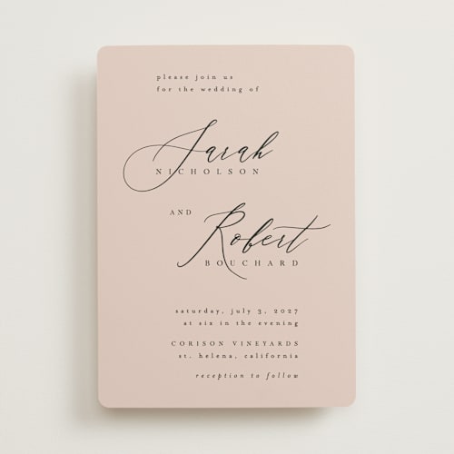 This is a blush wedding invitations with standard by Kelly Schmidt called corison printing on signature in standard