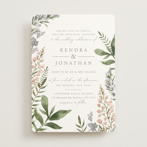 This is a garden wedding invitations with standard by Christie Elise called spring wildflowers printing on signature in standard