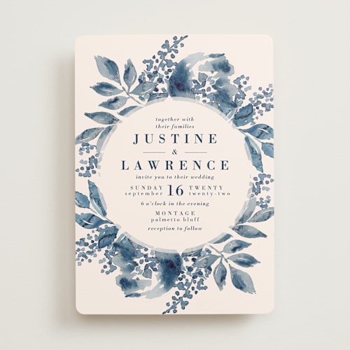 This is a french blue wedding invitations with standard by Chris Griffith called southern comfort printing on signature in standard