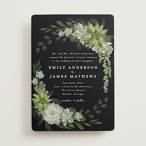 This is a midnight wedding invitations with standard by Susan Moyal called agave & greens printing on signature in standard