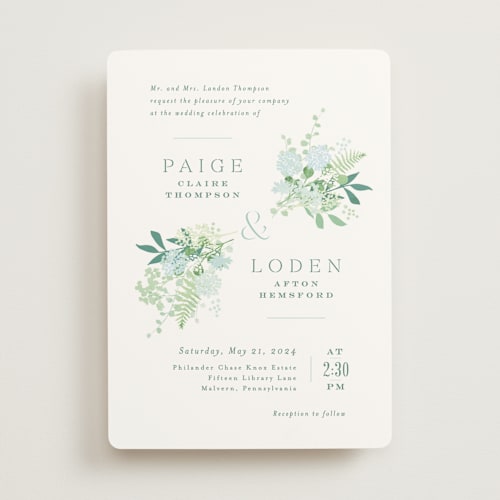 This is a leaf wedding invitations with standard by Jennifer Wick called the gardens at cardiff printing on signature in standard