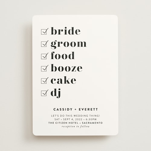 This is a cotton wedding invitations with standard by Christie Garcia called key ingredients printing on signature in standard