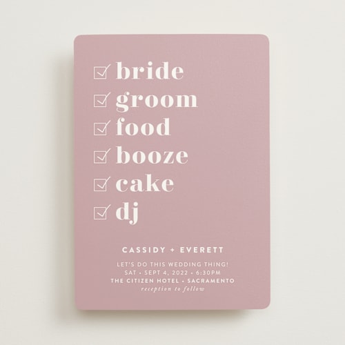 This is a rose wedding invitations with standard by Christie Garcia called key ingredients printing on signature in standard