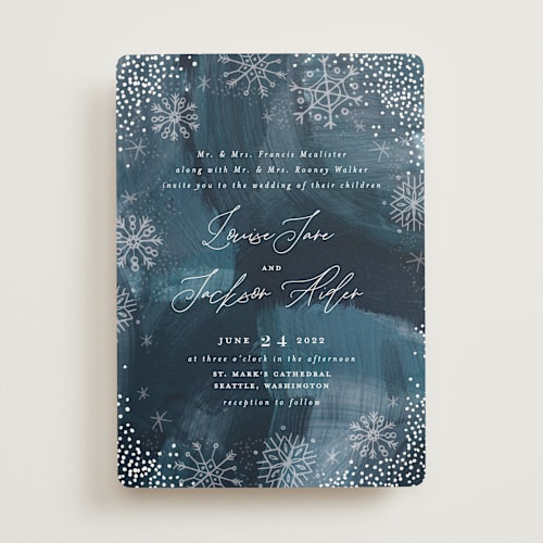 This is a navy wedding invitations with standard by Alethea and Ruth called midnight snowfall printing on signature in standard