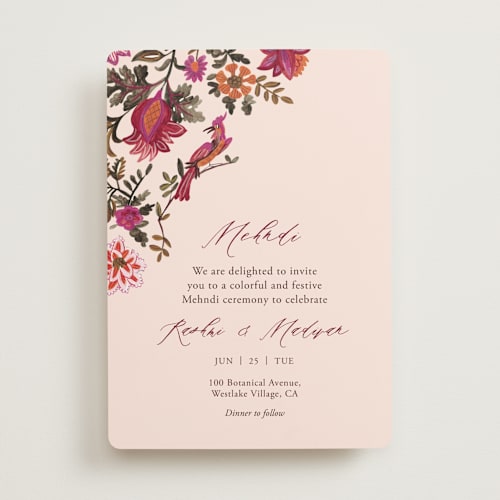 This is a ivory wedding invitations with standard by Caroline Bonne Muller called indian floral chintz lush printing on signature in standard
