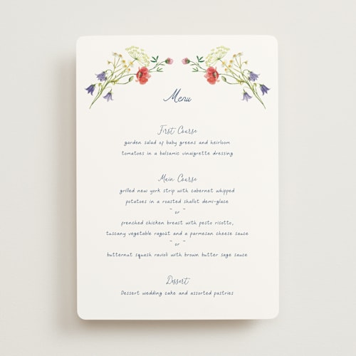 This is a ivory menu cards with standard by frau brandt called wildflower romance printing on signature in 5x7