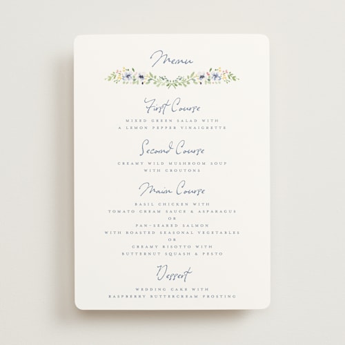 This is a meadow menu cards with standard by Petra Kern called meadow whisper printing on signature in 5x7