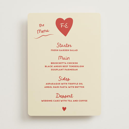 This is a cherry menu cards with standard by Ani Somi called big heart wedding printing on signature in 5x7
