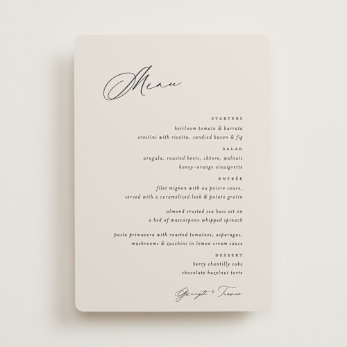 This is a ivory menu cards with standard by Carolyn Nicks called kinkaid printing on signature in 5x7