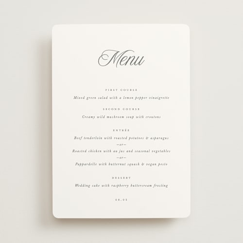 This is a graphite menu cards with standard by Leah Bisch called beautiful day printing on signature in 5x7