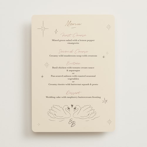 This is a buttercream menu cards with standard by Helena Vitto called the swan printing on signature in 5x7