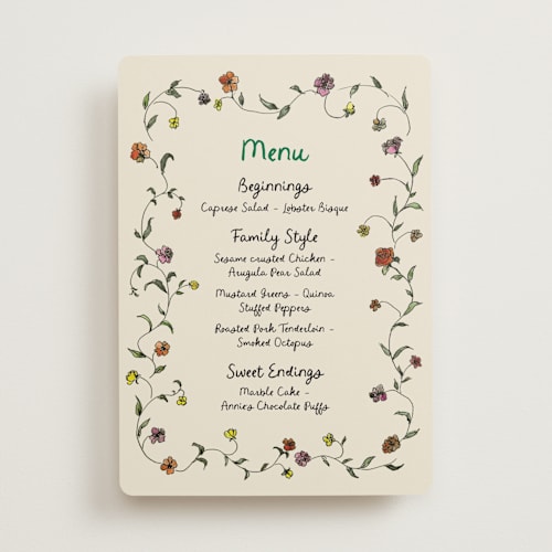 This is a meadow menu cards with standard by Cass Loh called garden's edge printing on signature in standard