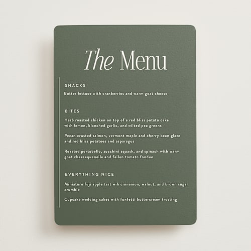 This is a forest menu cards with standard by Jackie Crawford called highlights printing on signature in standard