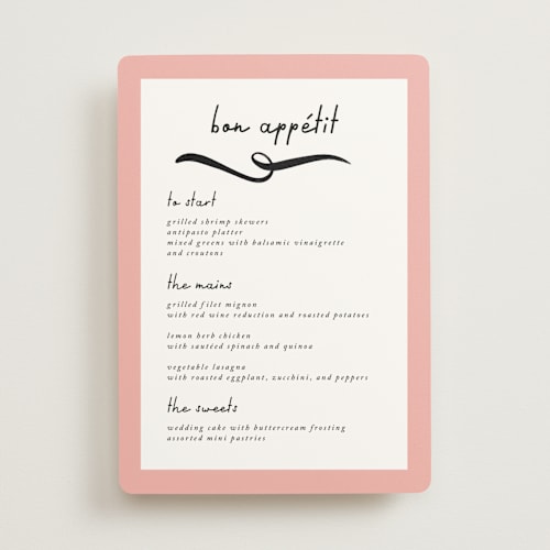This is a galant menu cards with standard by mo kelley called swirl frame printing on signature in standard