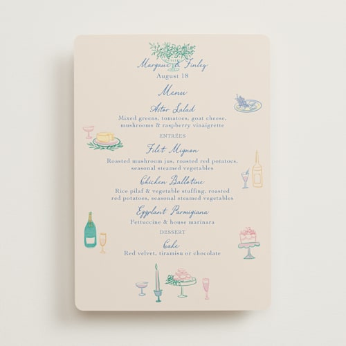 This is a pastel menu cards with standard by Elly called dining printing on signature in 5x7