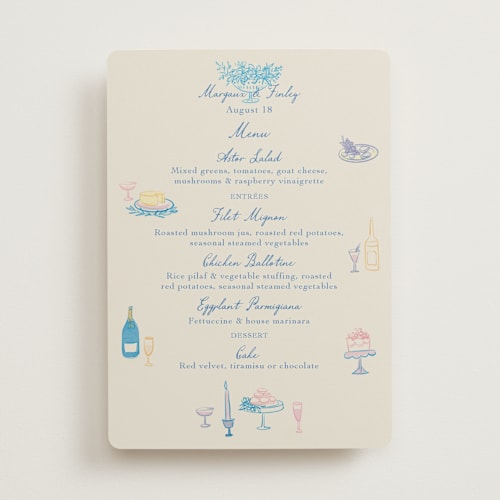 This is a sunrise menu cards with standard by Elly called dining printing on signature in 5x7