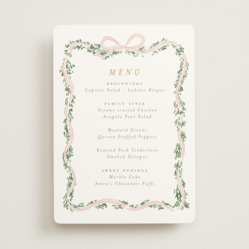 This is a blush menu cards with standard by Itsy Belle Studio called ribbonly frame printing on signature in 5x7