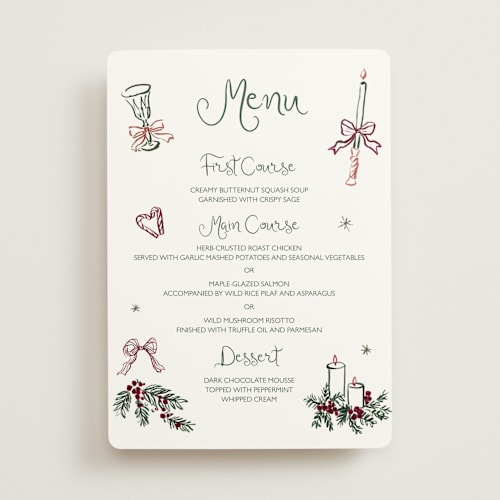 This is a enchanted holiday menu cards with standard by Cass Loh called holidays ink doodles printing on signature in 5x7