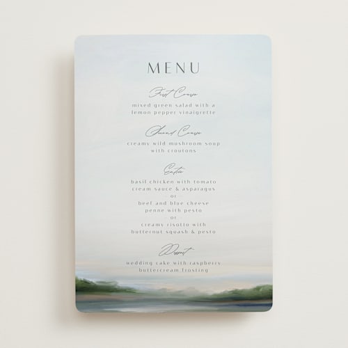 This is a sky menu cards with standard by Nicole Walsh called calm water printing on signature in standard