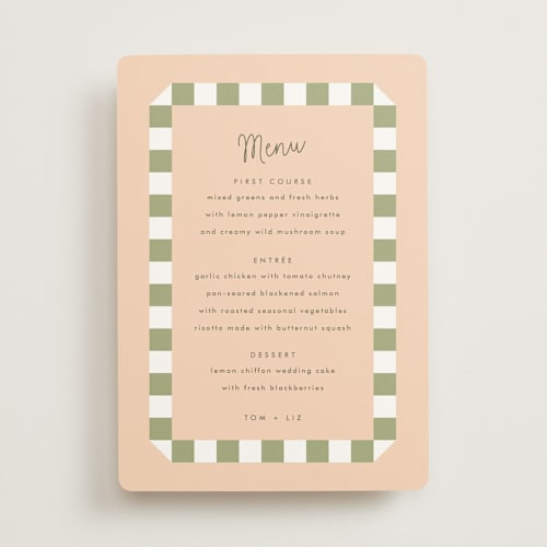 This is a peach menu cards with standard by Baumbirdy called boardwalk printing on signature in standard