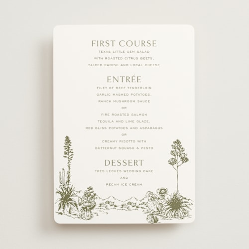 This is a verde menu cards with standard by Megan Davis called rancho printing on signature in standard
