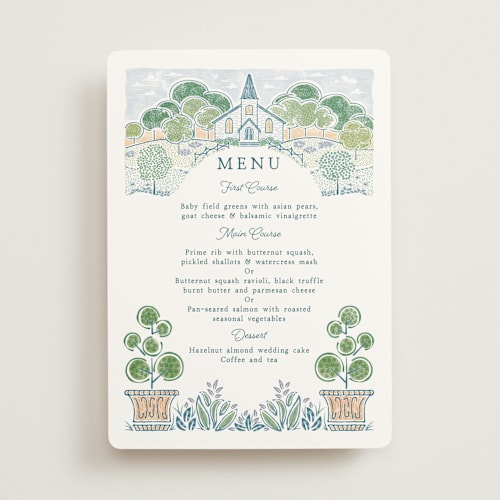 This is a meadow menu cards with standard by Paper Sun Studio called going to the chapel printing on signature in standard