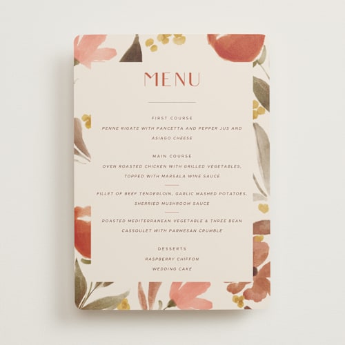 This is a saffron menu cards with standard by Vera Lim called giardino printing on signature in standard