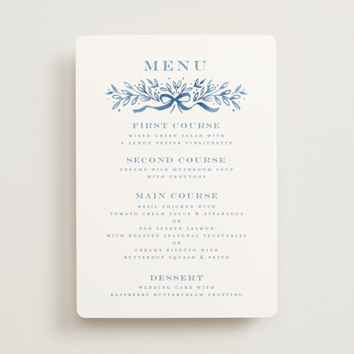 This is a cobalt menu cards with standard by Petra Kern called royal printing on signature in 5x7