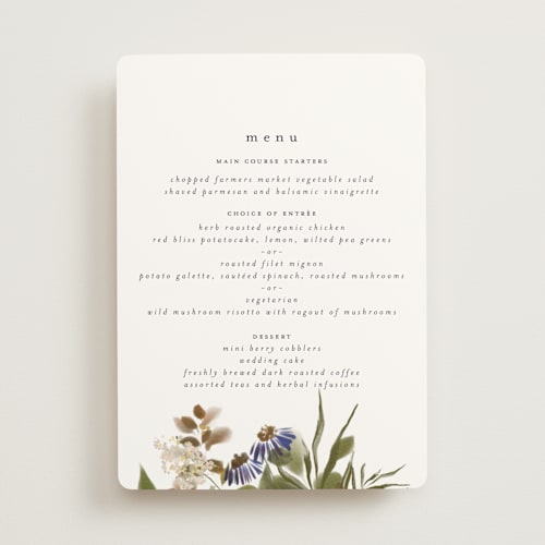 This is a fall menu cards with standard by Grace Kreinbrink called pressed garden printing on signature in standard