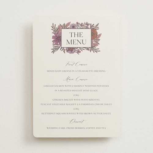 This is a sangria menu cards with standard by Jen Owens called fleur printing on signature in standard